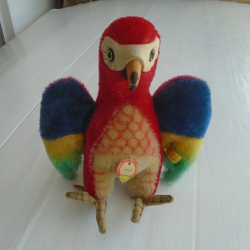 vintage 1961 Stieff Plush Parrot Lora 9 in Sitting Mohair Multicolor